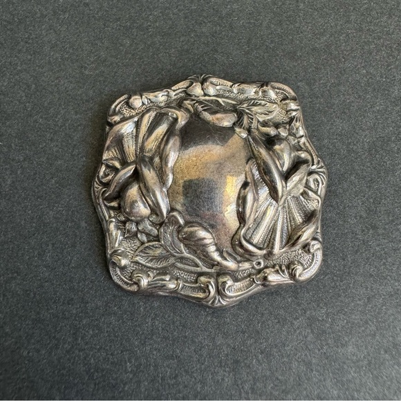 Art Nouveau Silver Brooch Ornate Square Pin Vintage Antique Estate Jewelry - Picture 11 of 11